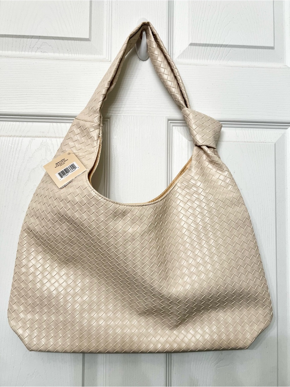 Cream Woven Shoulder Hobo Bag